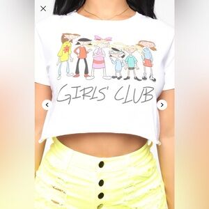 Fashion Nova White 'Girls' Club' Cropped Graphic Tee
